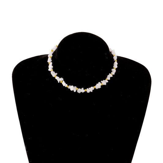 White Choker Adjustable Irregular Crystal Bead Necklace