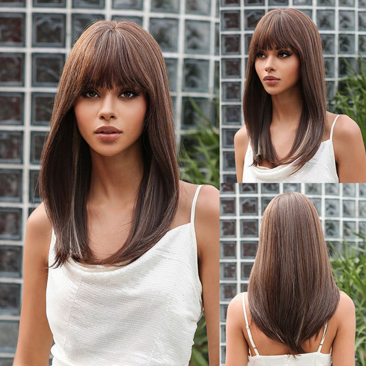 Wigs bob wig with bangs ombre brown Synthetic 20inch