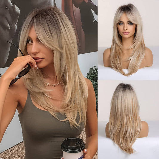 Wigs long straight wigs Blonde Synthetic 23inch