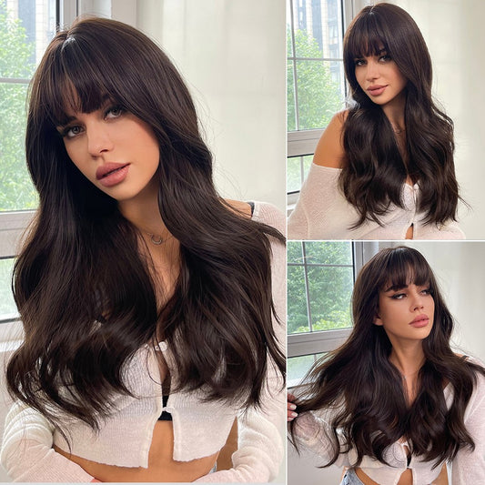 Wigs Body wave wigs with bangs  Synthetic 24inch