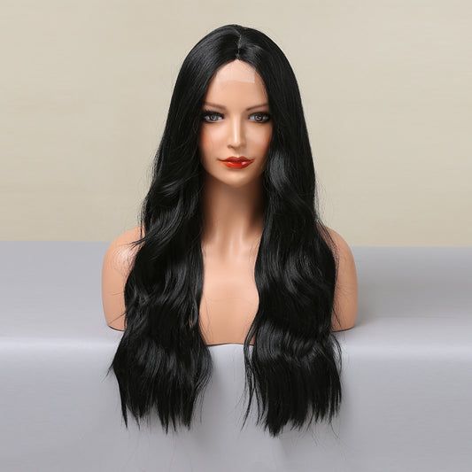 Wigs water wave wig lace front Natural Black Synthetic long 26inch