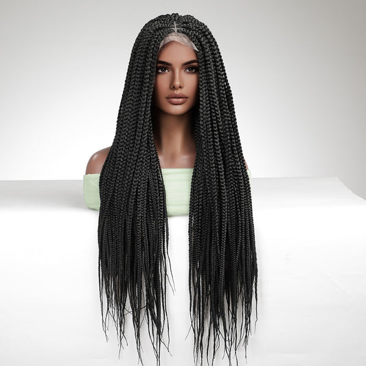 WIgs Lace Wig Braided Natural Black Long Synthetic 34inch