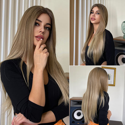 Wigs T Part Lace wig Long Straight  Honey blonde Synthetic 24inch