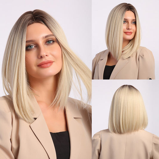 Wigs lace front wigs straight blonde Synthetic 16inch