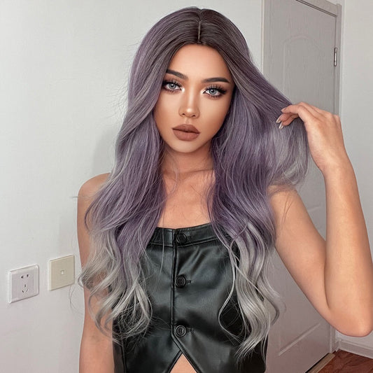 Wigs body wave wig Ombre Purple Long Synthetic 26inch