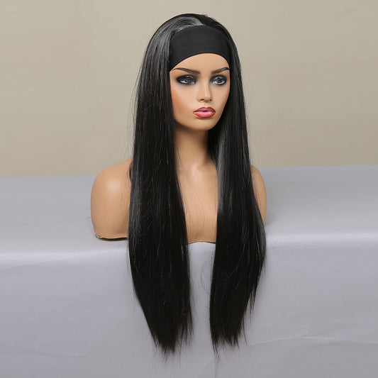 Wigs Long Straight Wigs with Headband Nature Black Synthetic 26inch