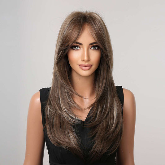 Wigs long straight wig brown Synthetic 24inch