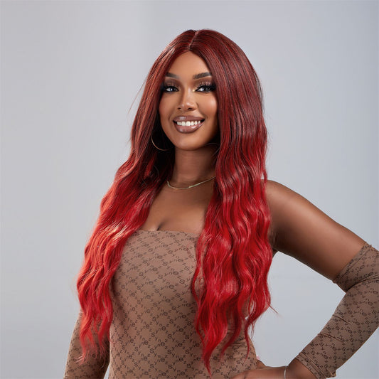 Wigs body wave Long wig Ombre Burgundy Red Synthetic 24inch