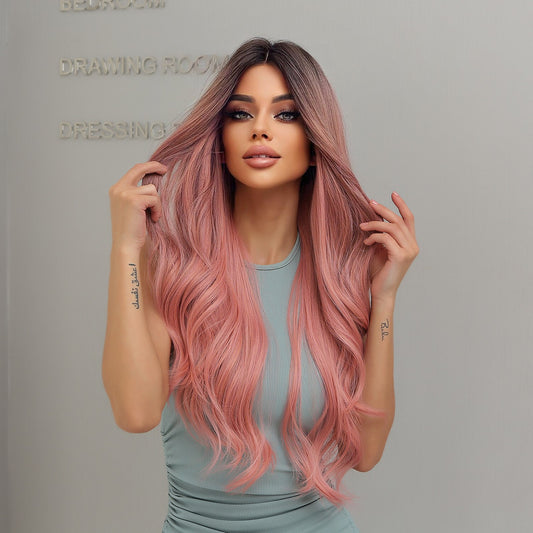 Wigs body wave wig Ombre Pink Long Synthetic 26inch