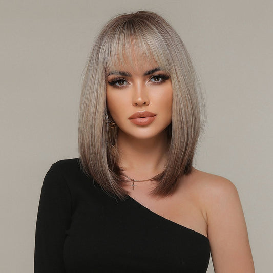 Wigs Bob wig with bangs ombre blonde Synthetic 14inch