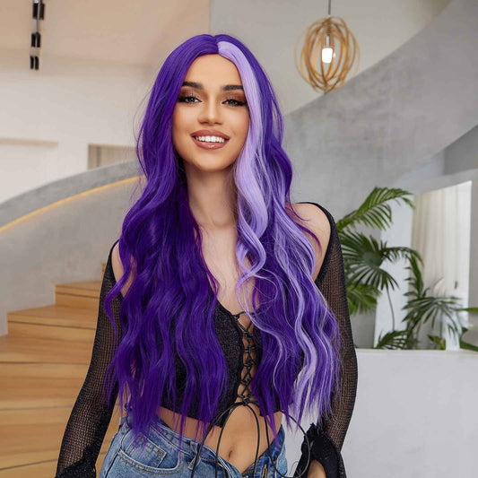 Wigs body wave wig long ombre purple Synthetic 28inch