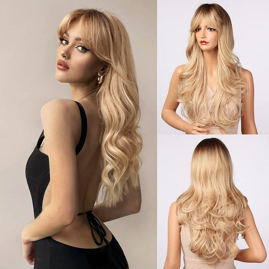 Wigs Long middle part wig Blonde Synthetic 24inch