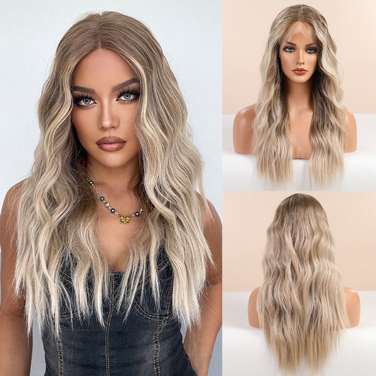 Wigs T Part Lace wig Highlights Ombre Blonde Synthetic 24inch