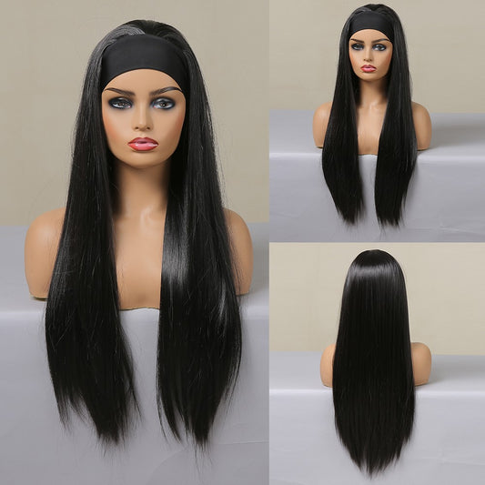 Wigs Long Straight Wigs with Headband Nature Black Synthetic 26inch