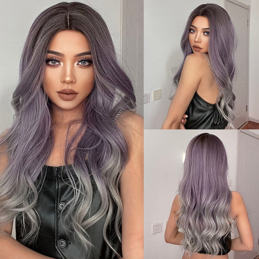 Wigs body wave wig Ombre Purple Long Synthetic 26inch