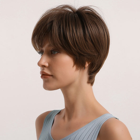 Wigs wear go short style wig brown Synthetic 8inch