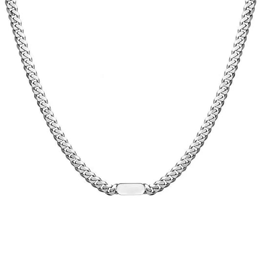 Silver Cuban Link Chain Necklace Button Clasp