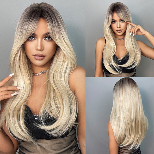 Wigs Long straight shaggy wigs Blonde Synthetic 24inch