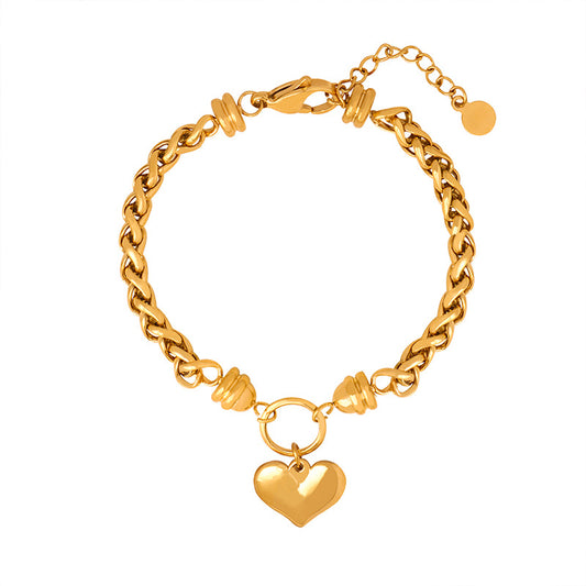 Thick Chain Heart Charm Bracelet