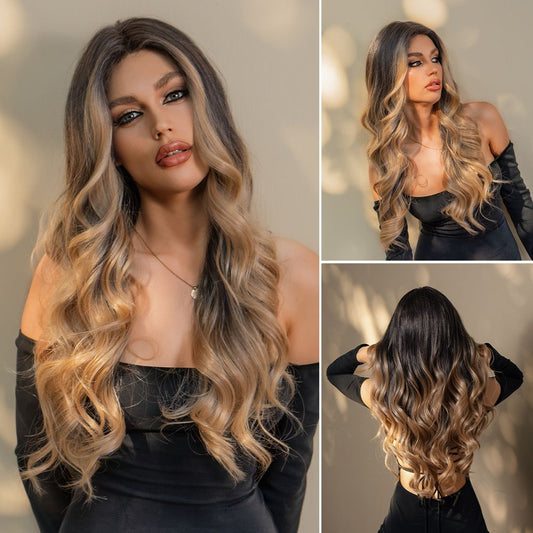 Wigs T part lace wig body wave ombre brown Synthetic 26inch