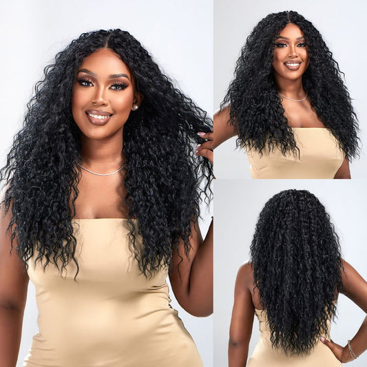 Wigs lace wigs T part Curly long Synthetic 24inch