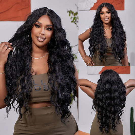 Wigs lace wigs T part  body wave Natrual black Synthetic 30inch