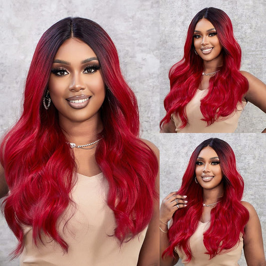 Wigs lace wigs T part body wave Long highlights Synthetic 24inch