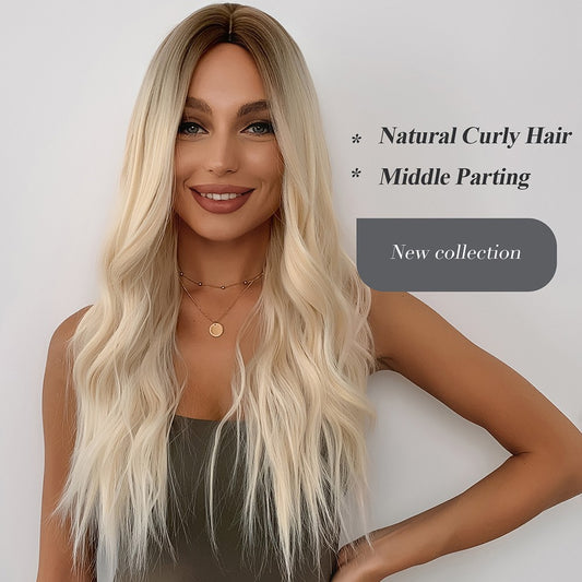 Wigs body wave Long wigs with middle part Synthetic 26inch