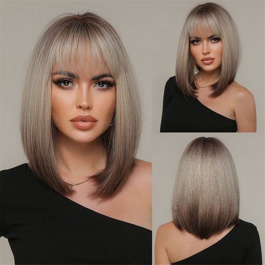 Wigs Bob wig with bangs ombre blonde Synthetic 14inch