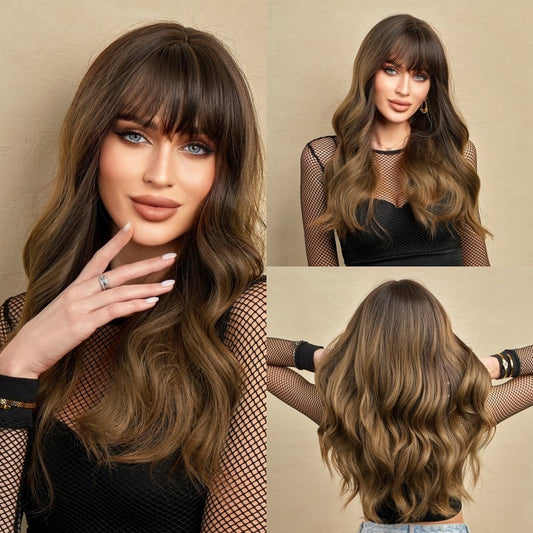 Wigs body wave wig with bangs Long Synthetic 24inch