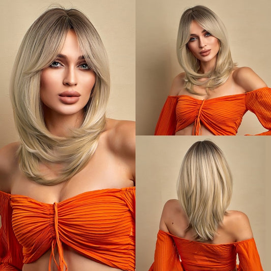 Wigs Straight wigs mid length Blonde Synthetic 20inch