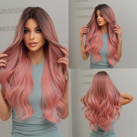 Wigs body wave wig Ombre Pink Long Synthetic 26inch