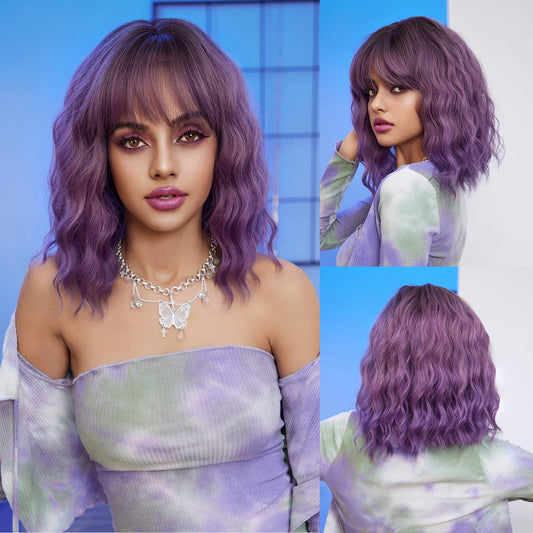 Wigs Body Wave Court With Bangs Wigs Violet Synthetic 12inch