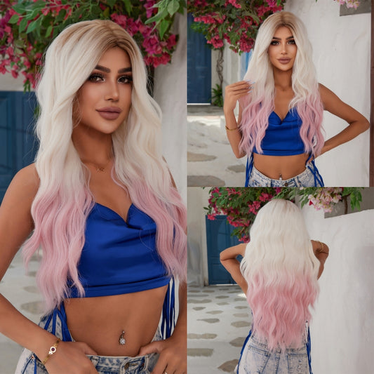 Wigs body wave long wigs Ombre white pink Synthetic 26inch