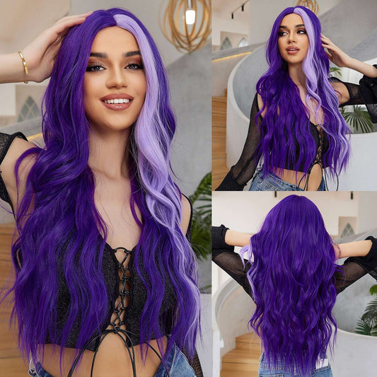 Wigs body wave wig long ombre purple Synthetic 28inch