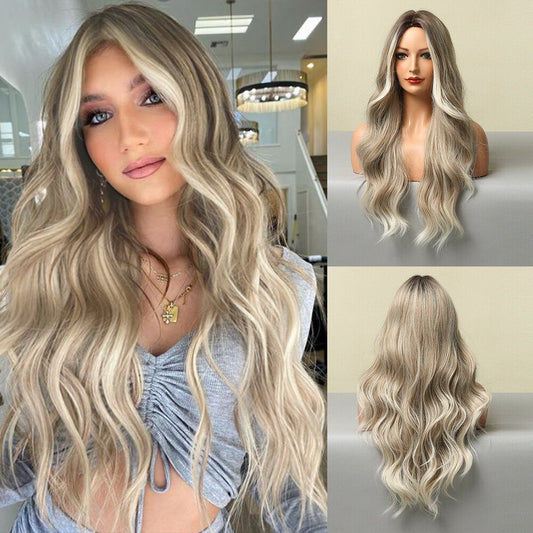 Wigs body wave Long wig Ombre Grey Synthetic 26inch