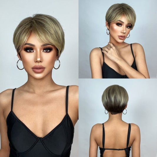 Wigs wear go short style wig ombre blonde Synthetic 8inch