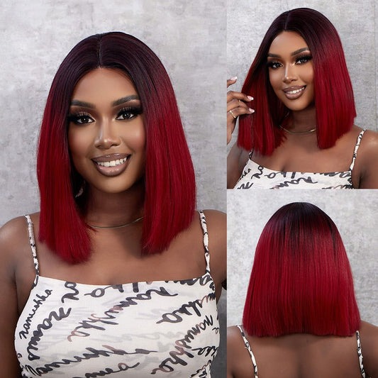 Wigs lace wigs Bob short straight style Black red Synthetic 16inch